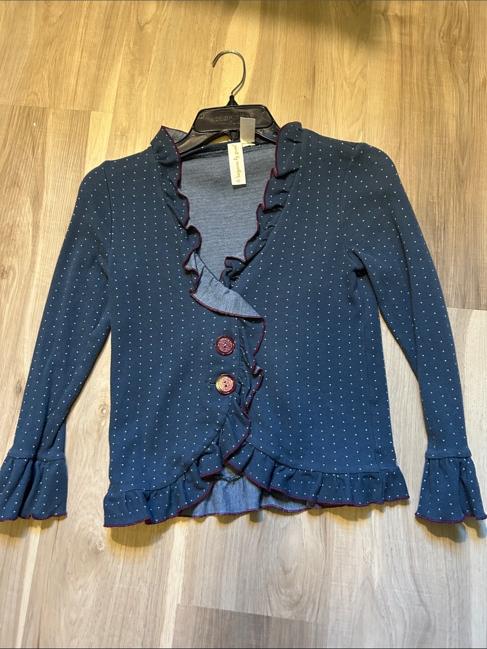 Matilda Jane Navy Polka Dot Ruffle Cardigan with Contrast Trim